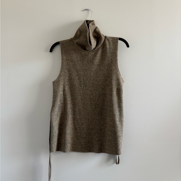 ZARA Sweater Turtleneck Gilet Sleeveless Brown Knit Belt Women M Minimalist NWOT - Picture 1 of 8
